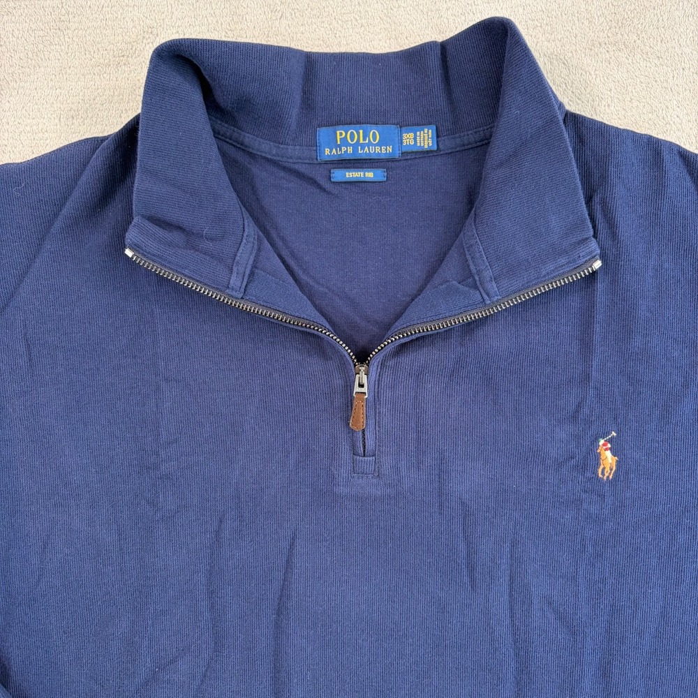 Polo Ralph Lauren Estate-Rib Quarter-Zip‎ Pullover Men 3XB Big Navy Flesh Pony